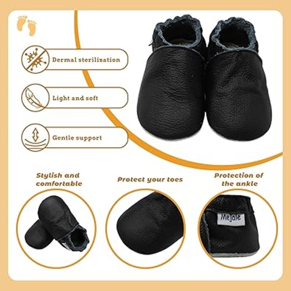 Mejale Baby Infant Size 6-12 Mos Black Slip On Soft Sole Leather Moccasins Shoes - Picture 4 of 5